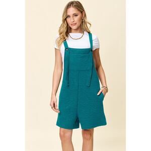 DOUBLE TAKE Turquoise Textured Shortie Romper Overalls Pockets NEW Misses Plus